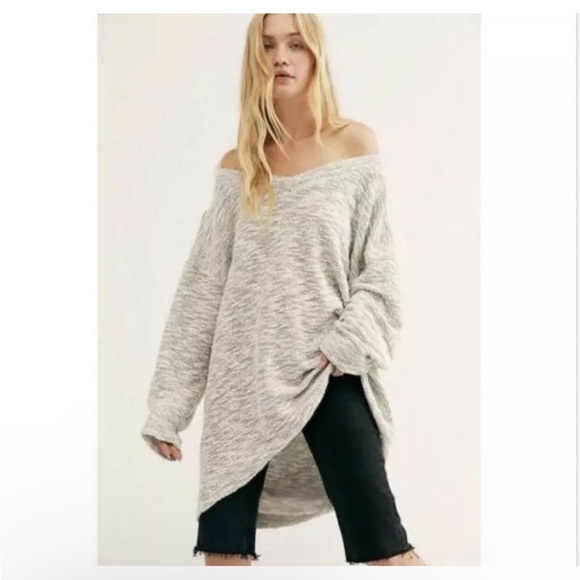 Free People FP Beach Fireside Gray White Textured Cover-up Tunic Sweater Sz M/L - Picture 4 of 12